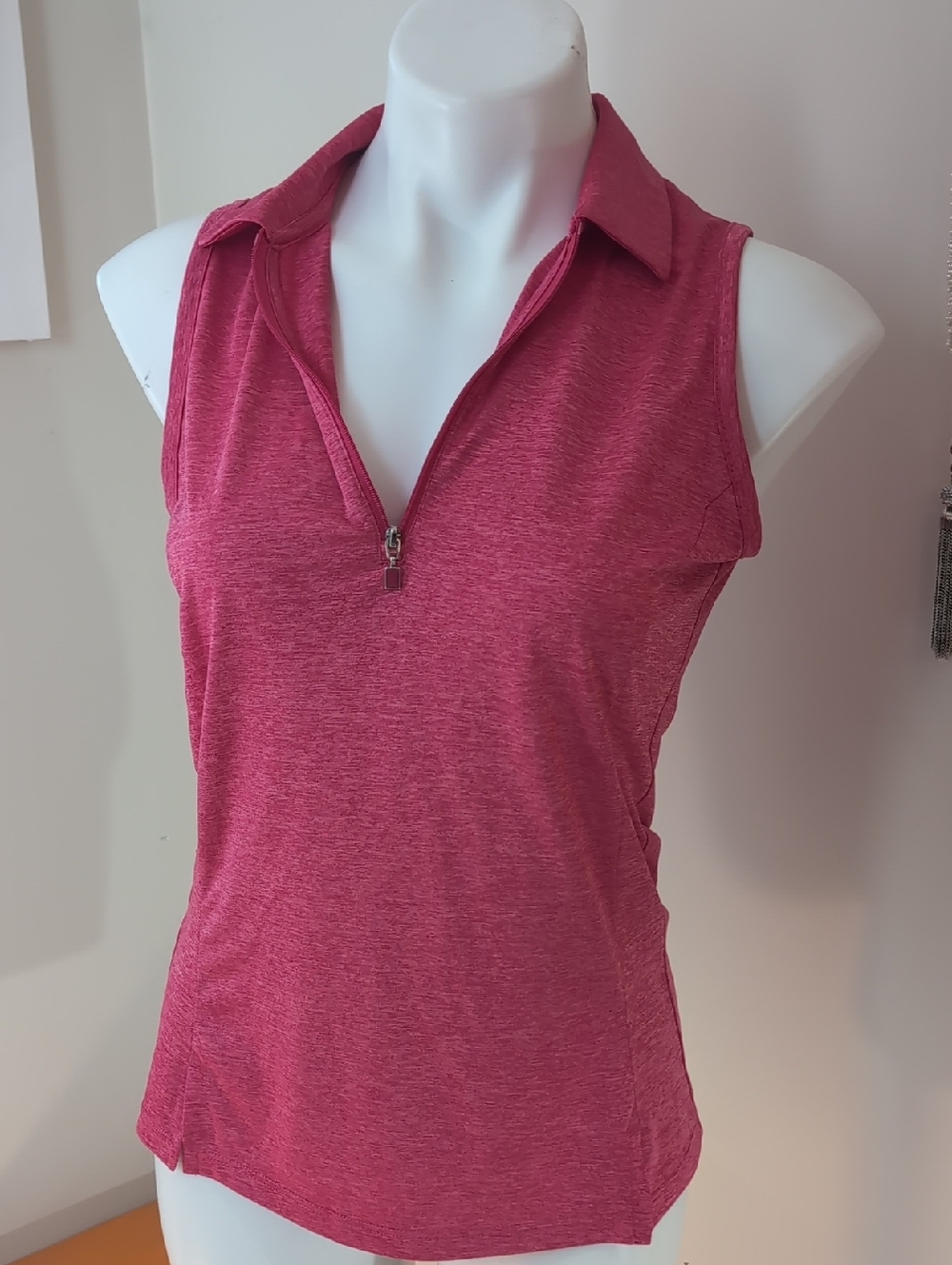 PGA Tour Sleeveless Zip Polo Tank - Raspberry Pink